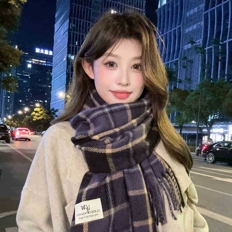 

Зимний шарф, женский клетчатый теплый, японский шарф, утолщенный, устойчивый к холоду, мягкий ретро-шотландский в стиле колледжа фиолетовый