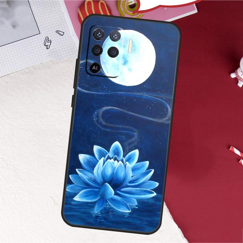 Lotus Blue White Flowers Case For Oppo A16 A96 A76 A17 A18 A60 A80 A40 A38 A58 A78 A98 A94 A74 A54 A15 A57 A77 A5 Pro