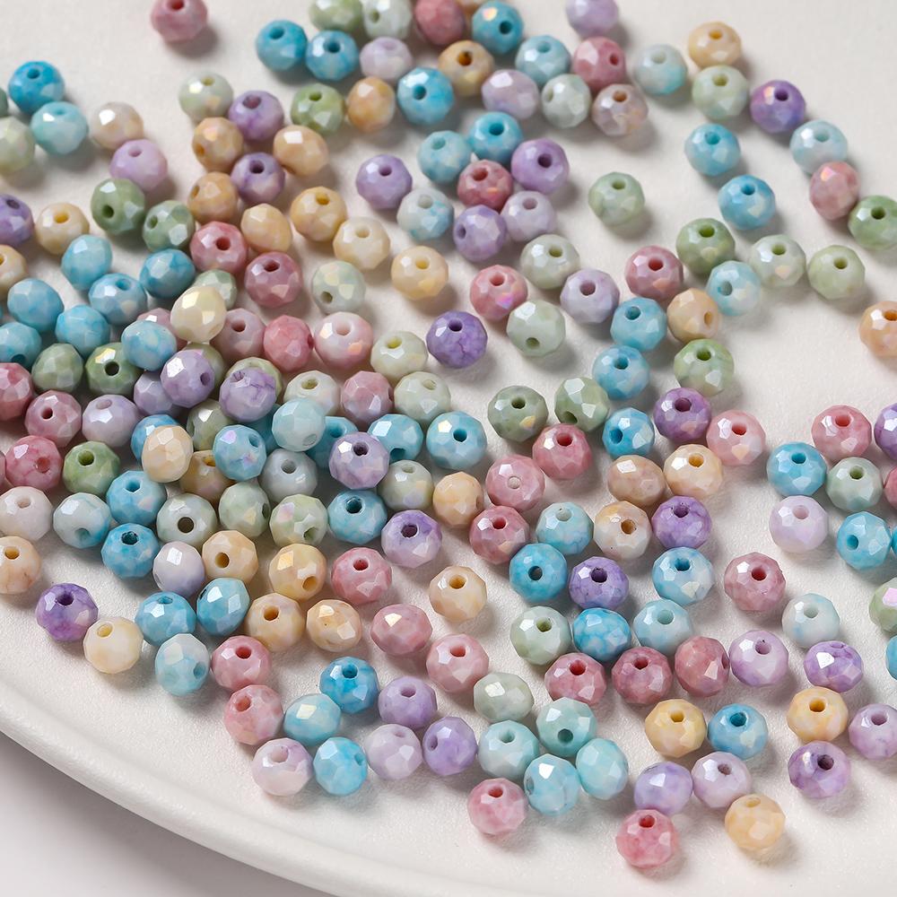 40pcs 6mm Glass Faceted Flat Round Beads Loose Spacer Beads for DIY Craft Necklace Bracelet Jewelry Making Accessories