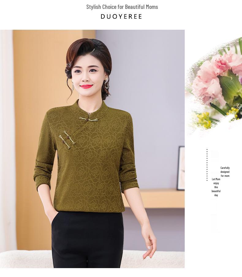 Mid-aged & Elderly Women's Velvet Qipao Top - Warm Winter Layer with Stylish Frog Buttons, Age-Defying Stand Collar