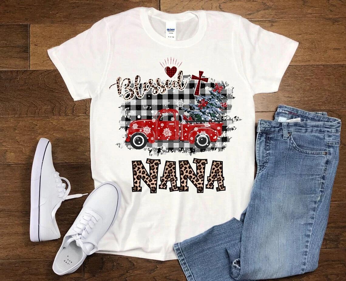 Men s and Women s T-shirts Blessed Nana Christmas Xmas Truck Leopard Nana Gift XXL