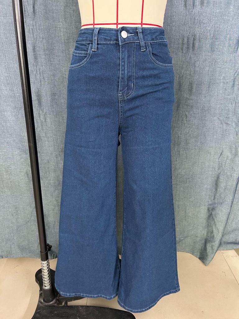2025 Trendy Women's Wide-Leg Jeans - Washed Dark Blue