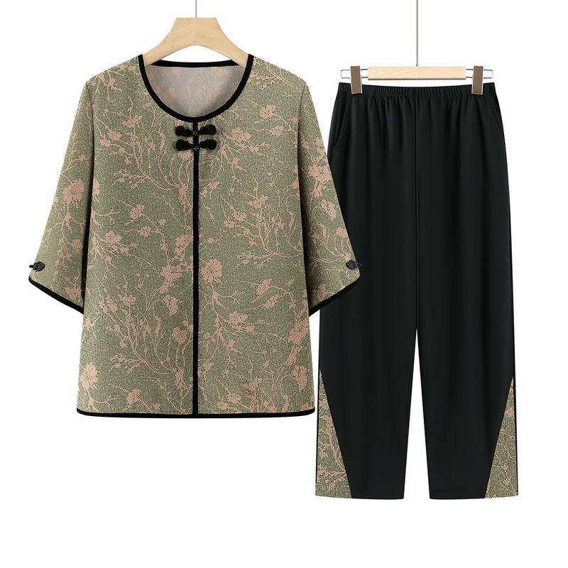 New Chinese Style Embroidered Two-Piece Summer Set 5XL