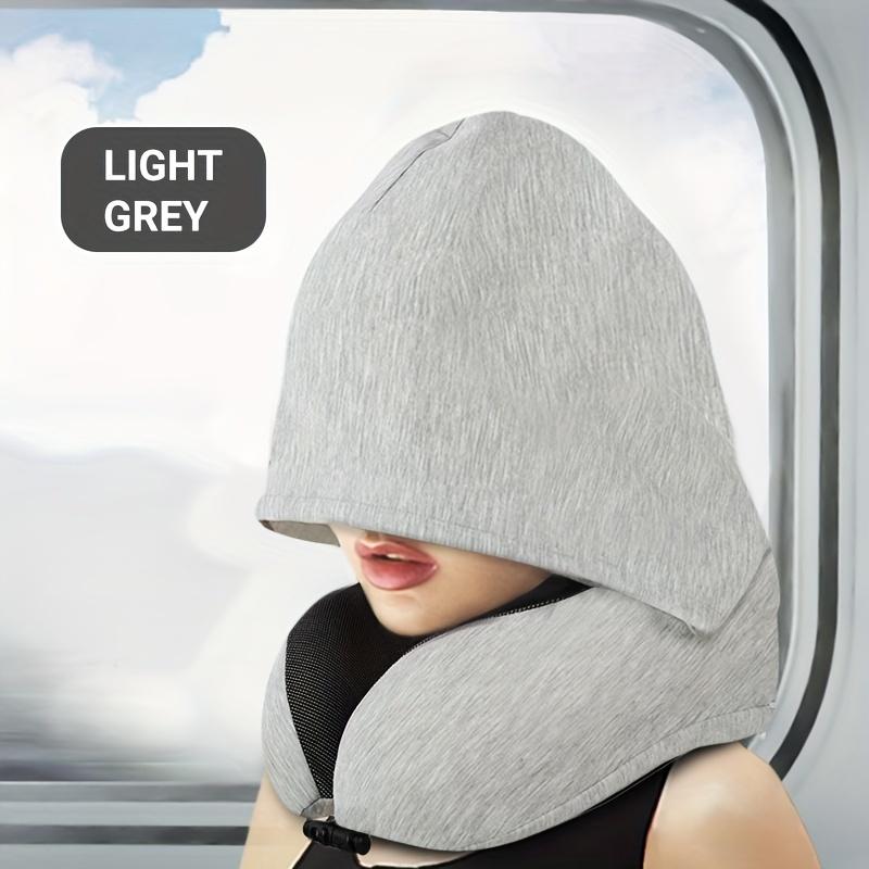 1pc Travel Pillow With Hood 5.5in X 10.6in Comfort Neck Support Memory Foam U-Shaped Pillow Large Blackout Hood For Restful Sleep