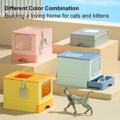 Folding Door Cat Litter Box Pet Enclosed Folding Litter Pan Extra Large Fully Enclosed Cat Litter