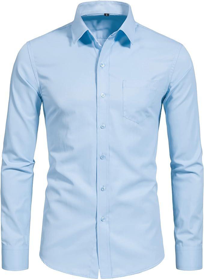 Herren S Langarm Unifarben Stretch Knitterfest Freizeit Business Hemd 7XL blau