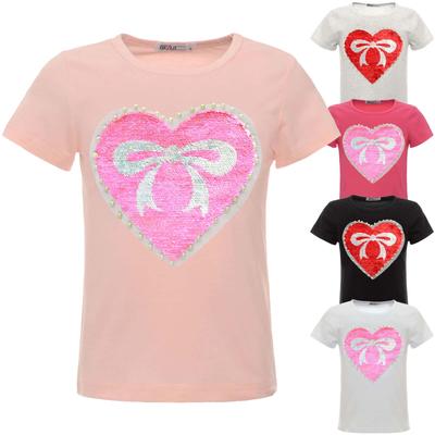 Girls Reversible Sequin T-shirt with a Heart Motif