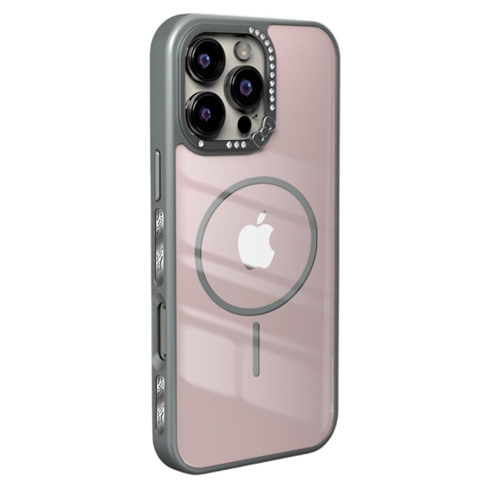 For iPhone 16 Pro Max Case Compatible with MagSafe Bow Rhinestone TPU+Acrylic Phone Back Cover