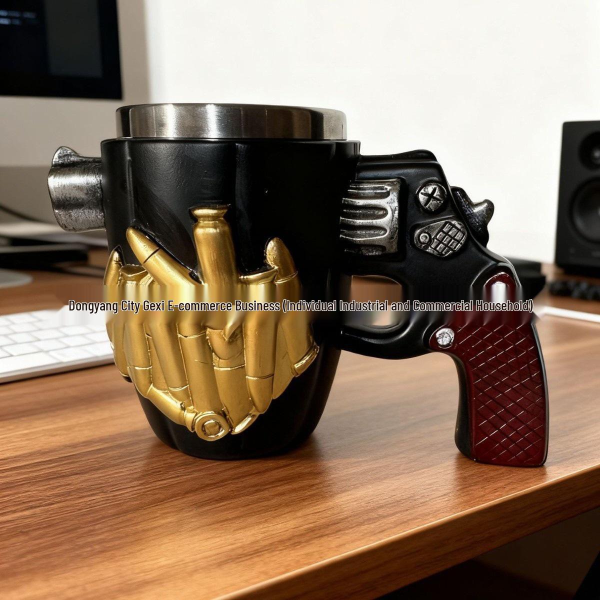 3D Revolver-Shaped Resin Coffee Mug - Creative, Personalized Drinkware 300ml