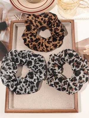3Pcs Leopard Print Satin Hair Scrunchies for Women,Softer Than Silk Scrunchies,Hair Ties No Damage Ponytail Holders