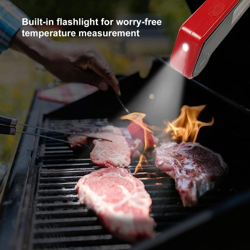 Brief Flexible BBQ Thermograph Twin Wear Resistant Probes Instantaneous Read LCD Screen for Outdoor Cooking