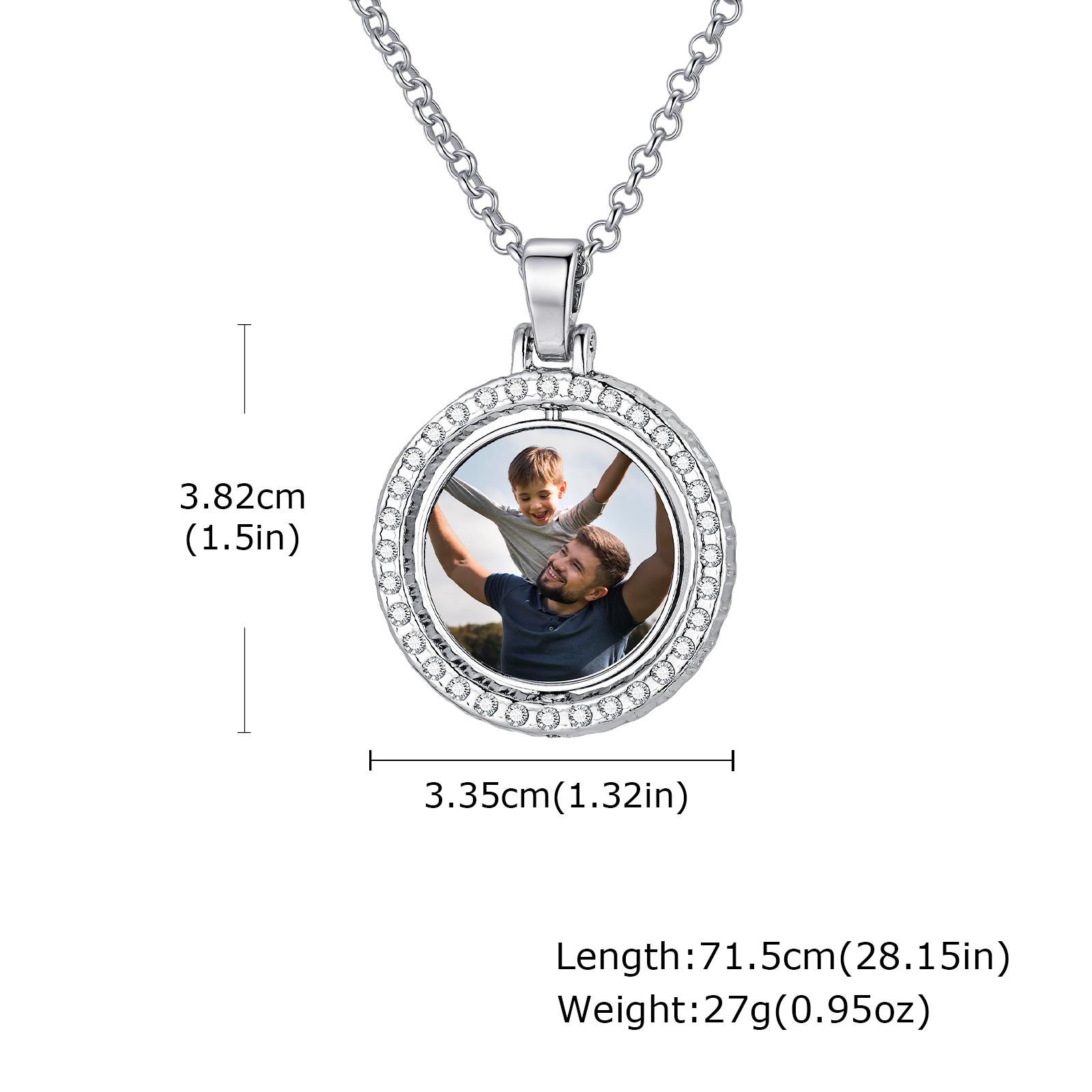 

Rotating Double-Sided Customized Photo Round Pendant Necklace, Personalized Jewelry Custom Family Anniversary Gift silver color