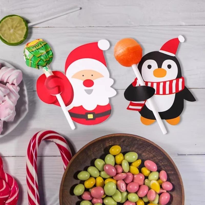 50-500PCS Christmas Candy Gift Packaging Festive Decorative Paper Card Santa Claus Penguin Card Gift Accessory Party Supplies
