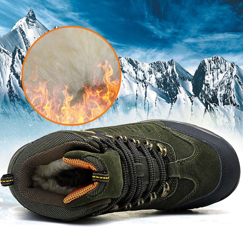 Men Women Winter Autumn Warm Plush Lined Outdoor Hiking Shoes Anti Slip Mountaineering Boots Large Size 36-46 Waterproof Trekking Footwear