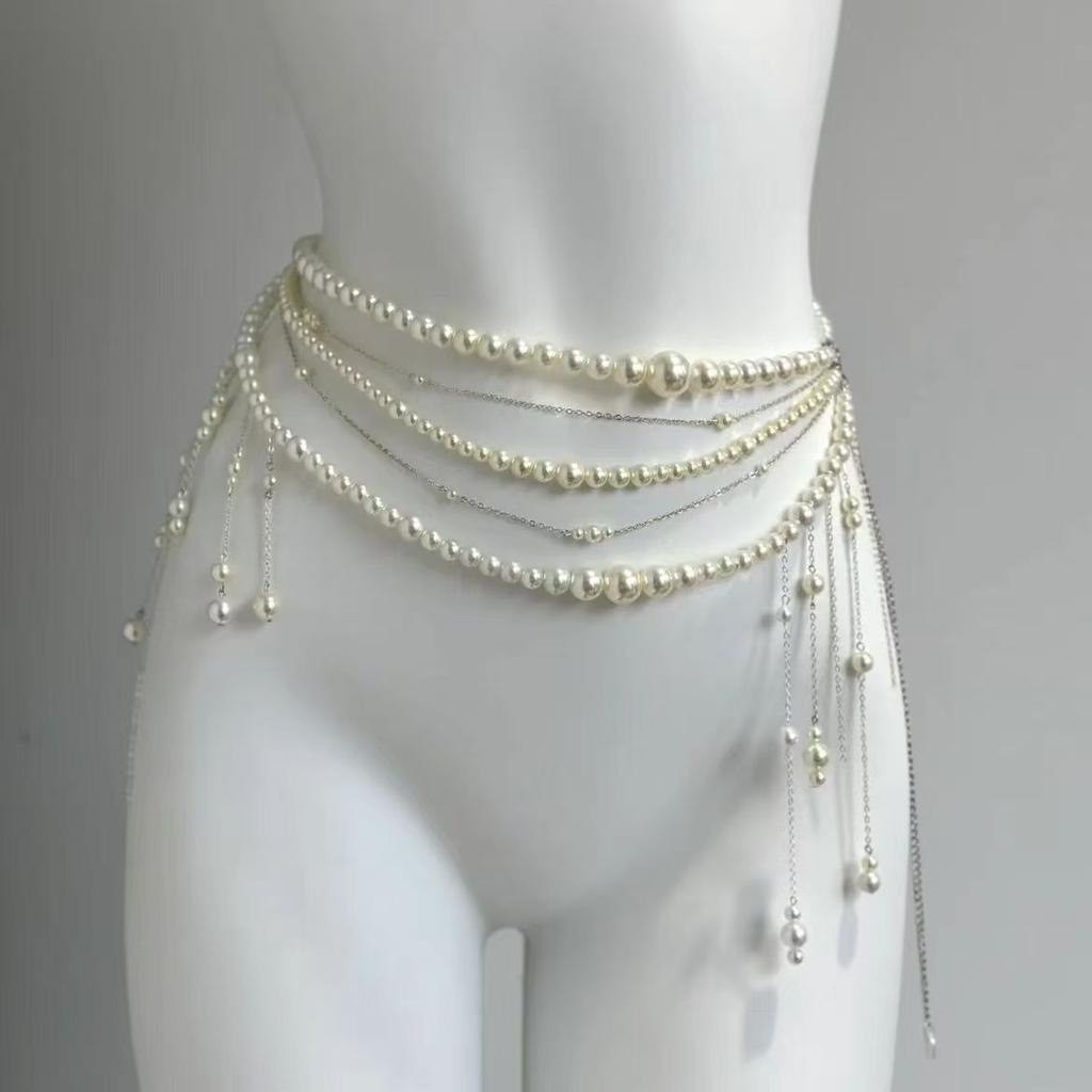 Spiritual flower pearl multi-layer tassel belt, body chain, light luxury and exquisite outer layer belt accessory