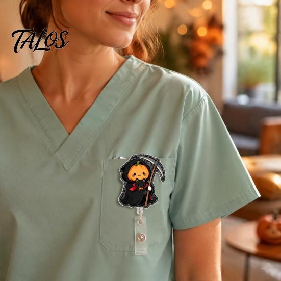 Decorative Badge Holder Halloween Retractable Reel, Cute Pumpkin And Grim Reaper Design, Acrylic Clip for Nurses Smooth Pull Cord Nurse Doctor Teacher