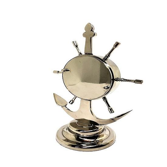 Chrome Desk Clock, Brass Table Clock, Anchor and Ship Wheel Clock, Premium Gift for Your Loved