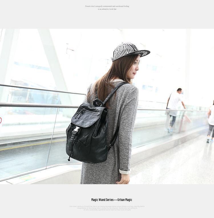 Damenrucksack aus Lammleder im koreanischen Stil mit Stickerei - Modisch & geräumig für Reisen oder die Schule