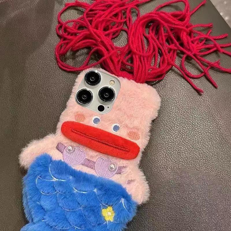 Husă de telefon moale tip scoică cu sirenă de pluș pentru iPhone 11, 12, 13, 14, 15, 16 - Design drăguț de desene animate pentru femei