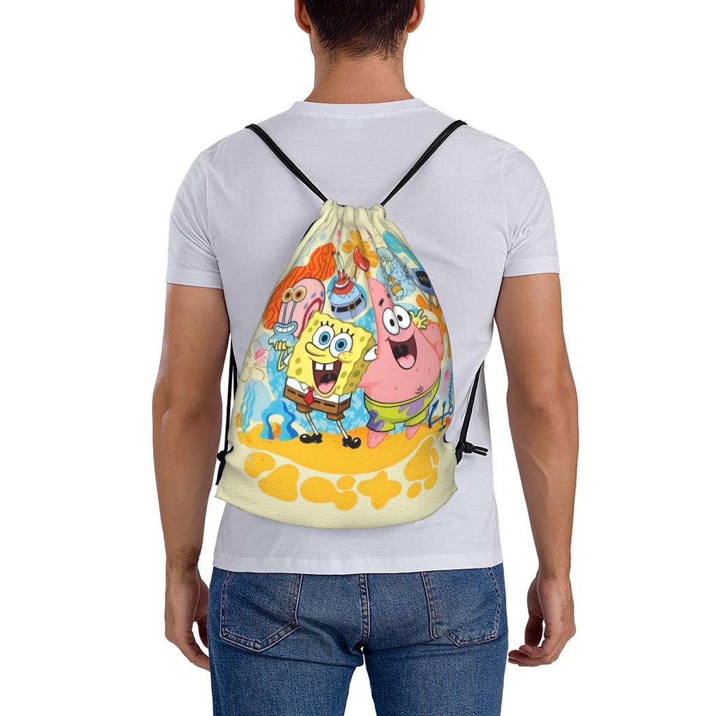 Custom S-Sponges Anime Bobes Drawstring Backpack Women Men Sport Gym Sackpack Portable Cartoon Shopping Bag Sack