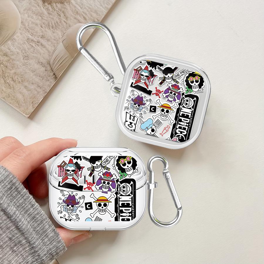 Case For Samsung Galaxy Buds 4 Pro 2Pro Live 4Pro 3 FE 3Pro 2 Clear Earphone Cases Cover With Hook One P-Piece Zoro Luffy Logo