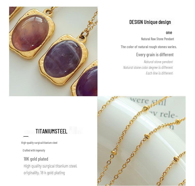 18K Gold-Plated Titanium Steel Necklace with Square Pendant and Natural Stone Inlay
