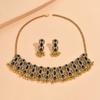 Vintage Ethnic Inlaid Colorful Crystal Stone Daily Outfits Party Accessories Statement Necklace Earrings Jewelry Gift