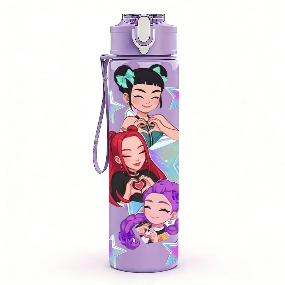 1PC Fashion Girl Character Art 750ml Color Plastic Sports Water Bottle Leakproof Flip Straw Lid Suitable for Sports Office Home Use