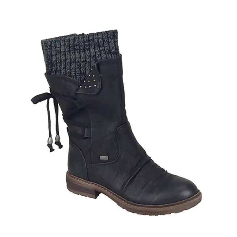 Women's Boots Winter 2025 Side Zipper Snow Boots Lace Up Women Shoes Size 43 Knitting Retro Ankle Boots Botas De Mujer