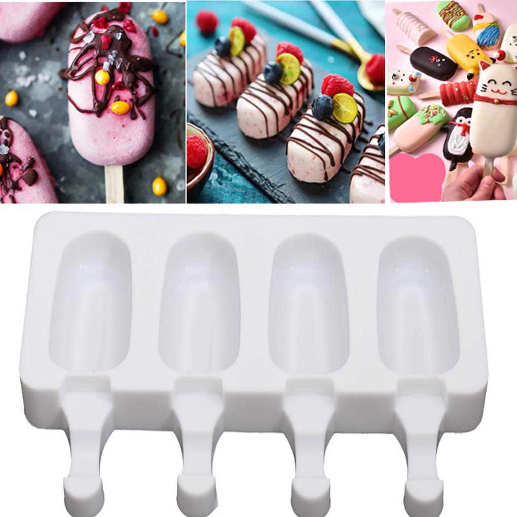 Silicone Ice-cream Mold Reusable Non-stick Flexible 4 Grid Heats-resistant Kitchen Ice Stick Maker Making Tool Accessories