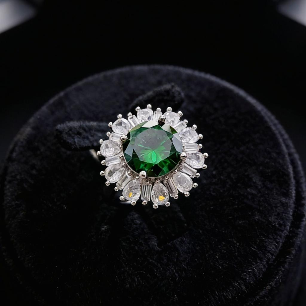 Imitation 5 Carat Emerald Ruby Sunflower Ring Big Diamond Snowflake Treasure Ring Female