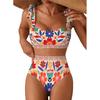 Bikini Set 2 Pezzi Costume da Bagno a Righe Costume da Bagno a Vita Alta