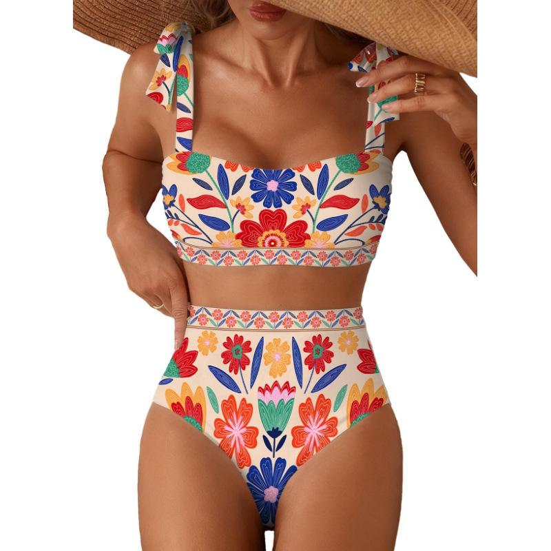 Bikini Set 2 Pezzi Costume da Bagno a Righe Costume da Bagno a Vita Alta