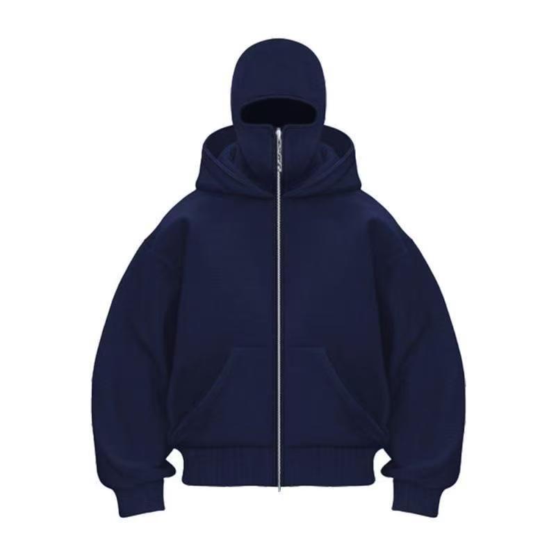 High-Weight Double Hooded Iron Zipper Sweatshirt - Youth Solid Color for Autumn/Winter 