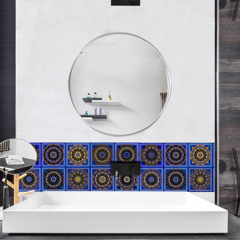 10 buc. DIY autocolante de perete cu mandala albastra, imitatie de caramida, decorare dormitor, impermeabil, autoadeziv, faianta, tapet Decor dulap de bucătărie