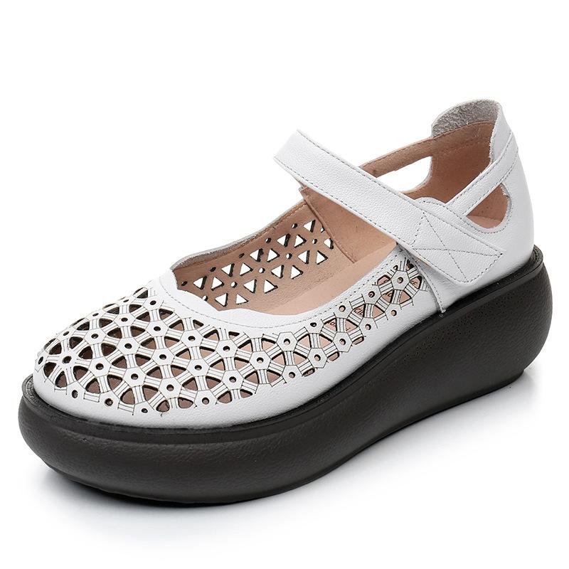 Fashion GKTINOO Genuine Leather Shoes Wedges Women Sandals 2025 New Spring Summer Hook & Loop Hollow Platform Sandals Large Size