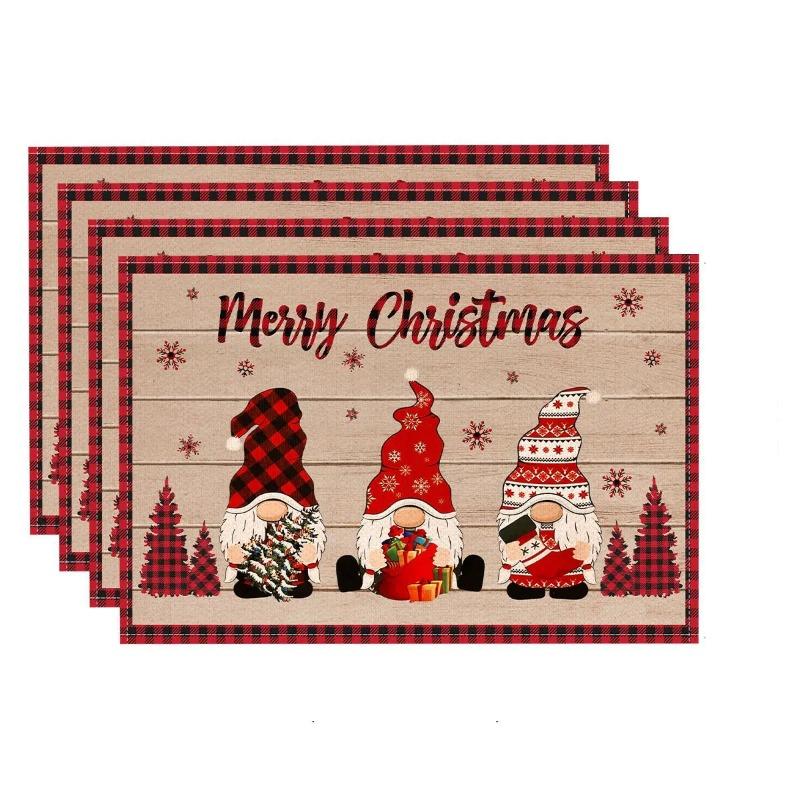 Linen Christmas Placemats Santa Claus/Reindeer/Gingerbread Man Printed Christmas Decorations Home Desktops Protection Mat