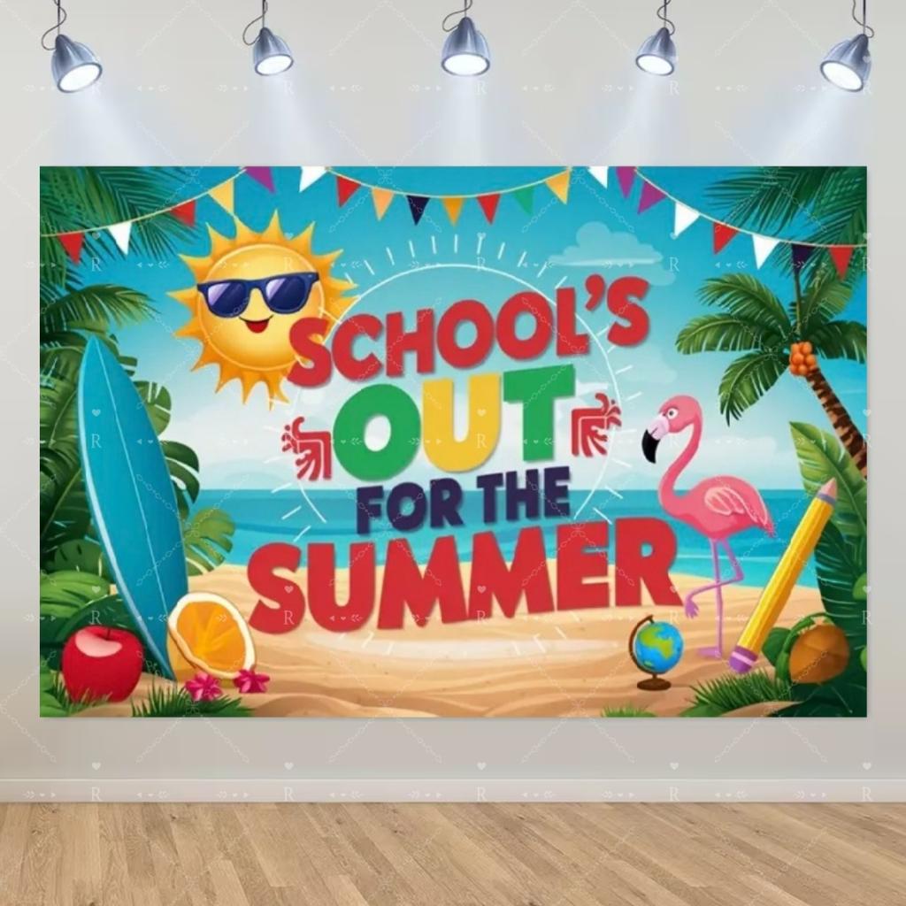 School's Out for Summer Theme Background Summer Pool Party Decoration Backdrop Baby Shower Props Photography Banner Supplies