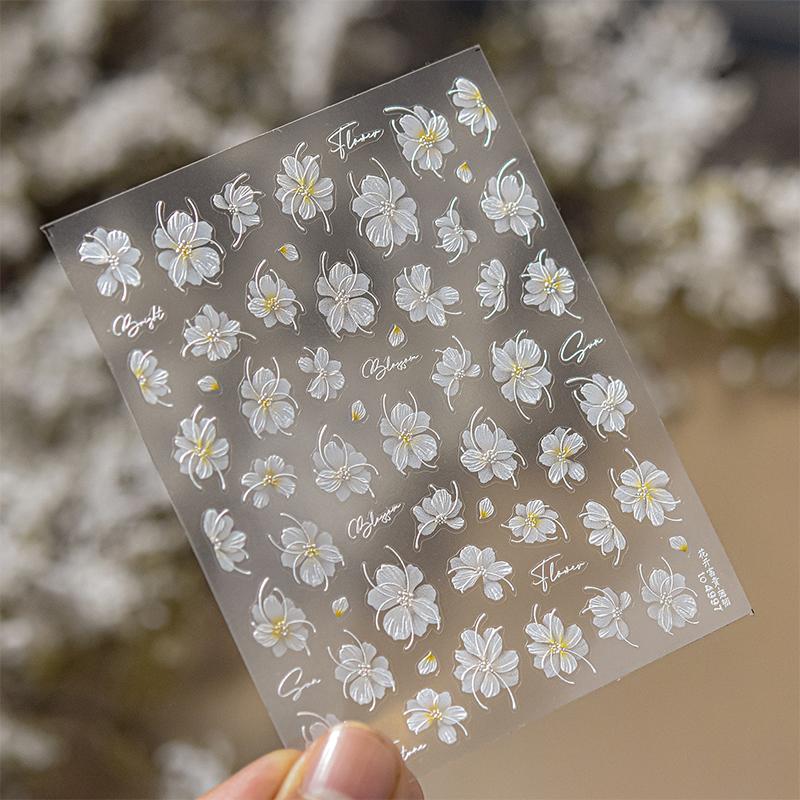 Körsbärsblommor Sakura Vår 5D Nageldekorationsklistermärke Guldstämpling Mjukt Lim Reliefklistermärke Chic Manikyrdekaler