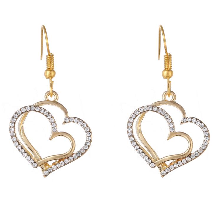 European and American Wedding Jewelry Set with Double Heart Earrings and Necklace