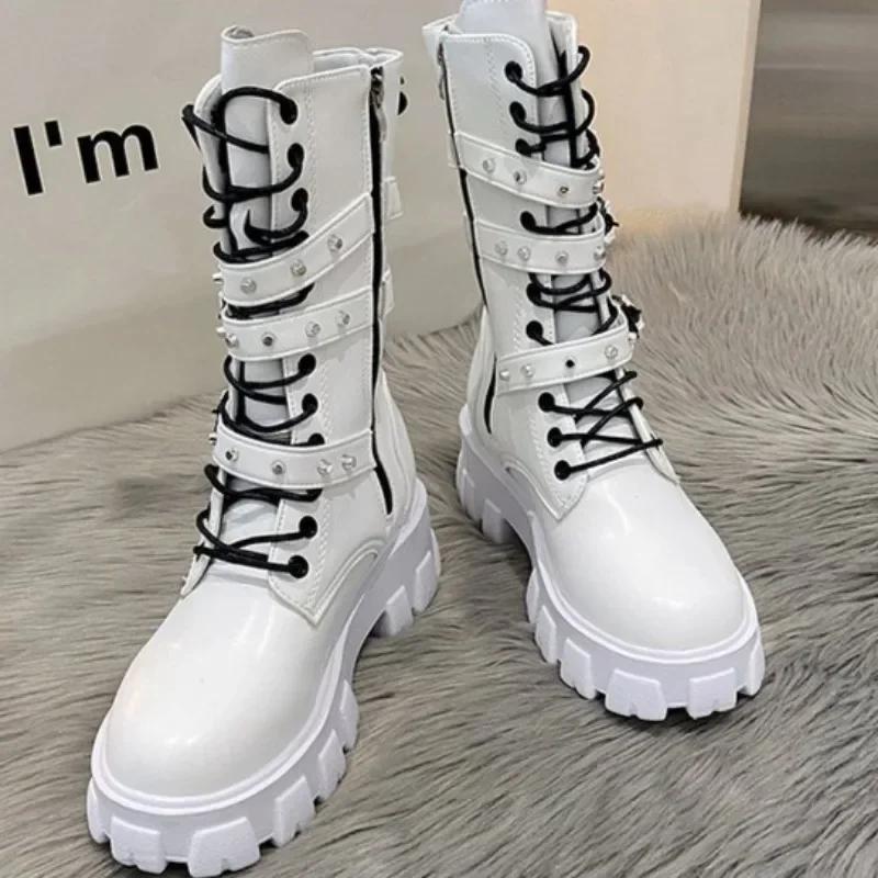 Gothic Women's Boots Fashion Punk Motorcycle Boots 2026 Autumn Winter Women Non-slip Boots Platform Heel Ladies Shoe Botas Mujer