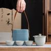Celadon Ge Kiln Opening Film Can Raise Outdoor Portable Travel Tea Set, One Pot and Three Cups of Kuaike Tea Cup Gifts