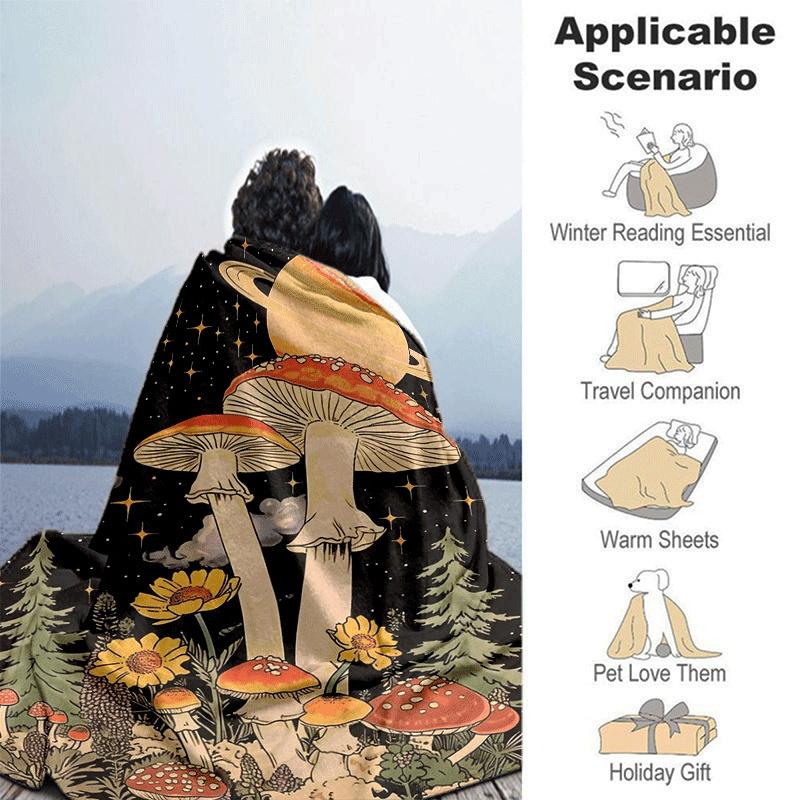 1pc Mushroom Printing Lightweight Flannel Blanket, Comfortable and Warm Blanket, for Camping Sofa Bed and Couch Office, Gift