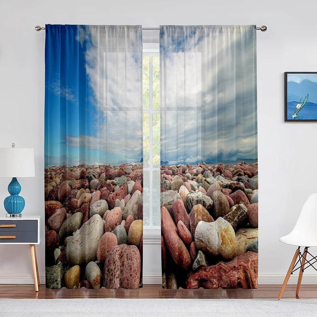 Urban Brick Slate Stone Wall Tulle Curtains for Living Room Bedroom Decoration Modern Chiffon Sheer Voile Kitchen Window Curtain