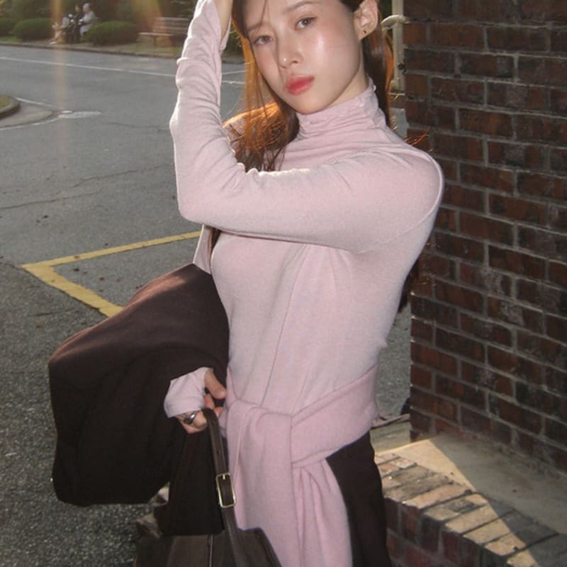 L’H.A.S TWO-BUTTON KNIT MUFFLER_PINK