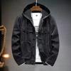 Herren Jeansjacke mit Kapuze, Lockere Passform, Slim Fit, Koreanische Version, Lässige große Tasche, Modische Gesellschaftskleidung, Oberbekleidung, Jacke
