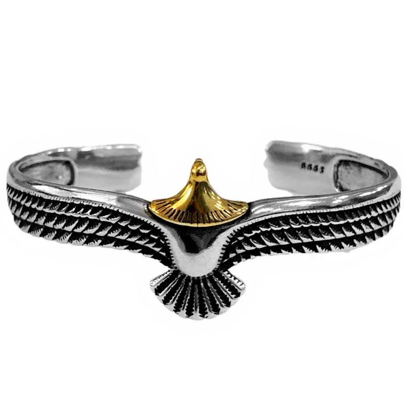 Creative Vintage Eagle Bangle Bracelet Domineering Eagle Feather Open Adjustable Bangles Bracelets Accessories for Men Women золотистый