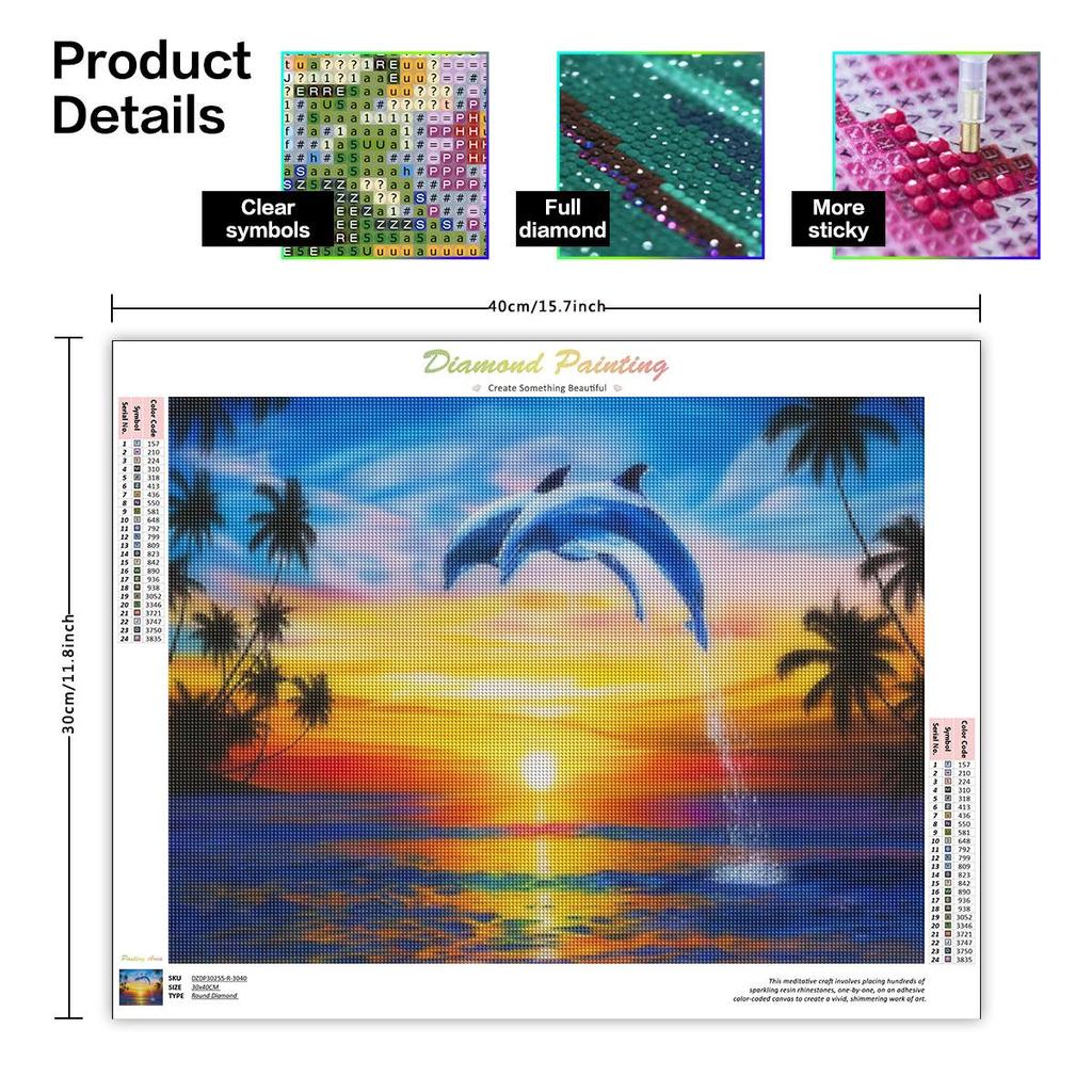 5D Diamond Painting Animal Dolphin Rhinestones Diamond Embroidery Cross Stitch Sunset Mosaic Sale Handmade Gift 30x40cm/12x16inch