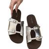 Korean Silver Slippers Women's Summer Wear New French Retro One-word Sandals Holiday Seaside Beach Flat Sandals