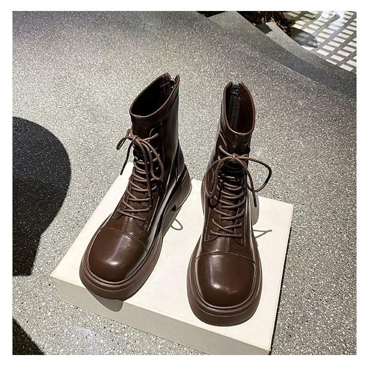 

мода 2024 Женские повседневные ботильоны на толстой подошве, женская шнуровка, осенне-зимняя обувь, женский уличный новый стиль 40 коричневый